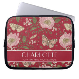 Modern Wildblomkål Botanical Red Blommigt Monogram Laptop Fodral