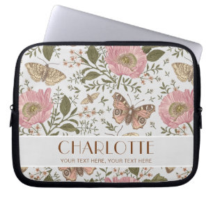 Modern Wildblomkål Botanical Red Blommigt Monogram Laptop Fodral