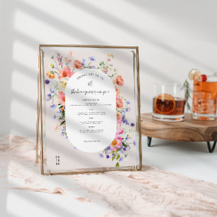 Modern Wildblomma Bröllop Pub Menu Poster