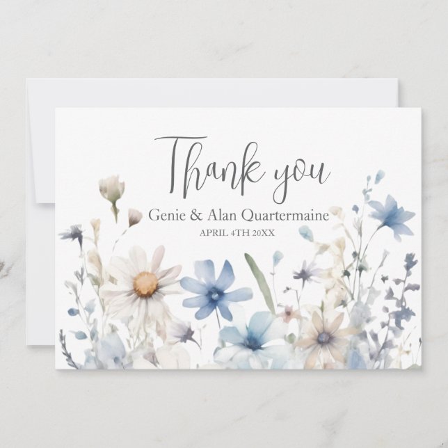 Modern Wildblomma Bröllop Tack (Framsida)