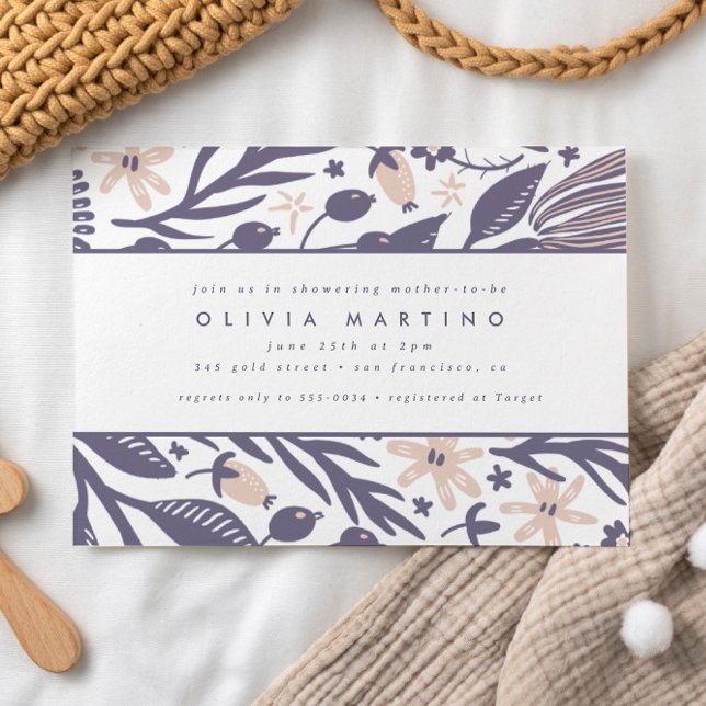 Modern Wildblomma Lila Peach Girl Baby Shower Inbjudningar (Skapare uppladdad)