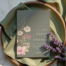 Modern Wildblomma | Sage Grönt Garden Wedding Wedd Inbjudningar