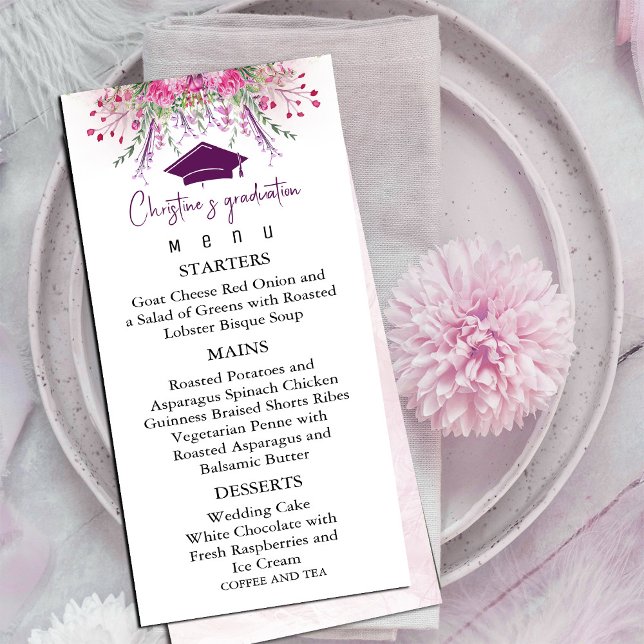 Modern Wildblomma Sommar Studenten Menu Meny (Modern Wildflowers Summer Graduation Menu, #dinner #graduation)