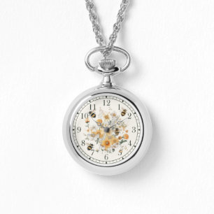 Modern WildblommBlommigt Bee Snyggt Chic Womans Armbandsur