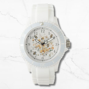 Modern WildblommBlommigt Bee Snyggt Chic Womans Armbandsur