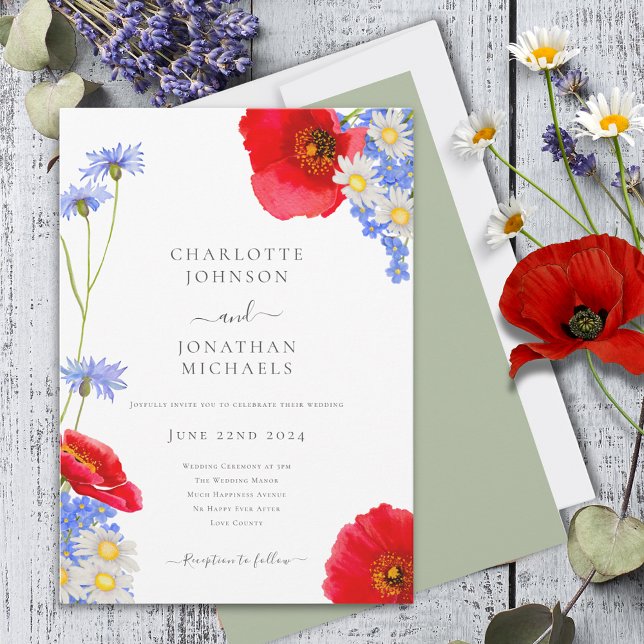 Modern WildblommBoho Sage Grönt Bröllop Inbjudningar (Modern wildflower elegant sage green wedding invitation)