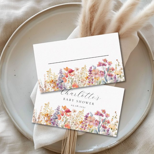 Modern, Wildblomme Baby Shower Placeringskort (Custom Modern Wildflower Baby Shower Place Card)