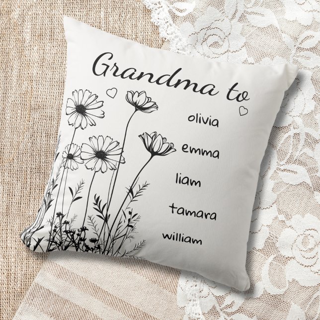 Modern Wildblommor Grandchildrens Namn Grandma Kudde (Skapare uppladdad)