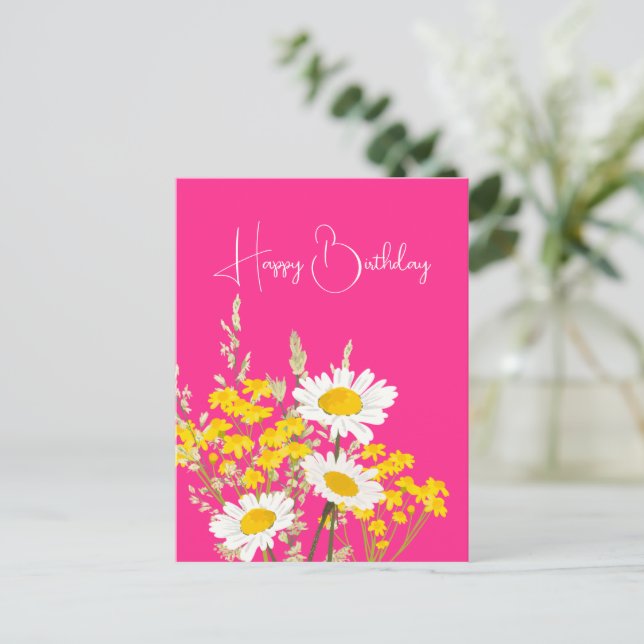Modern Wildblommor Grattis på födelsedagen Vykort (Stående Fram)