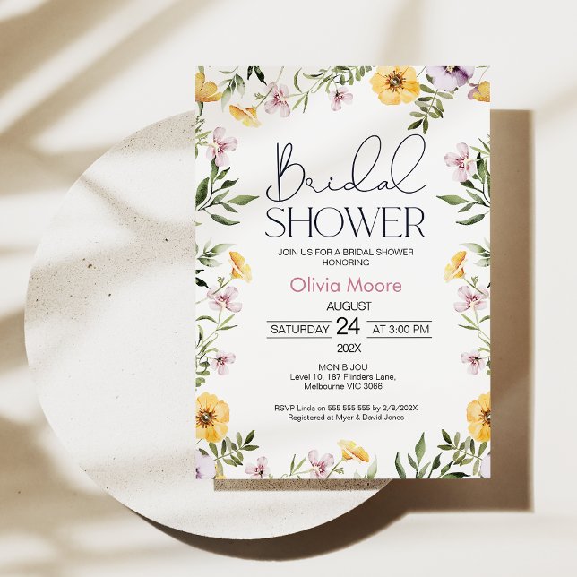 Modern Wildblommor Inbjudningskort för möhippan (Modern Wildflowers Bridal Shower Invitation, Summer Floral Bridal Shower Summer Floral Bridal Shower)