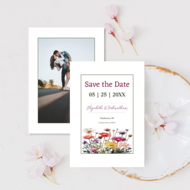 Modern Wildblommor Photo Spara Datumet (Modern Wildflowers Photo Save the Date)