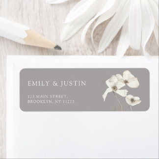 Modern Wildblommor Watercolor Beige Weddin Adress Returadress Etikett