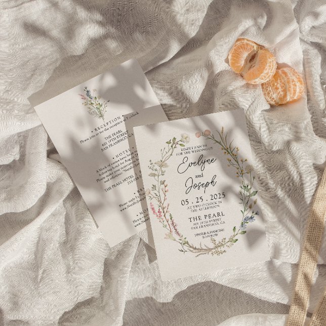 Modern Wildbloms Blommigt krans i ett Bröllop Inbjudningar (Skapare uppladdad)