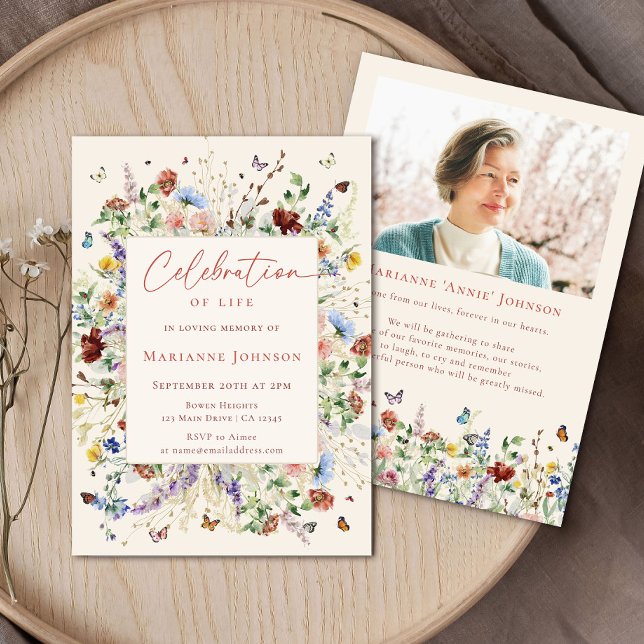 Modern Wildbloms Memorial Firande of Life Inbjudningar (Skapare uppladdad)