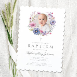 Modern Wildbloms WandeGirl Baptism Photo Inbjudningar