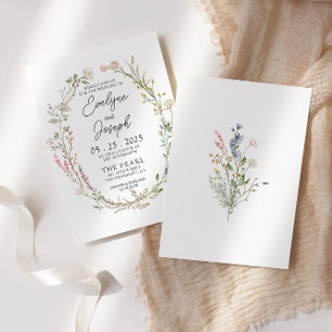 Modern Wildbloms Whimsical Blommigt Wandean Bröllo Inbjudningar