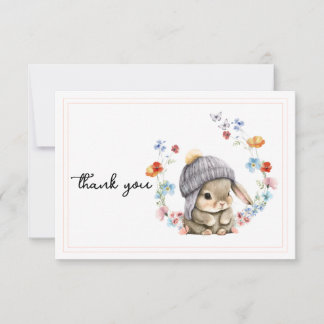 Modern Wildflower Cute Bunny First Birthday Tack Kort
