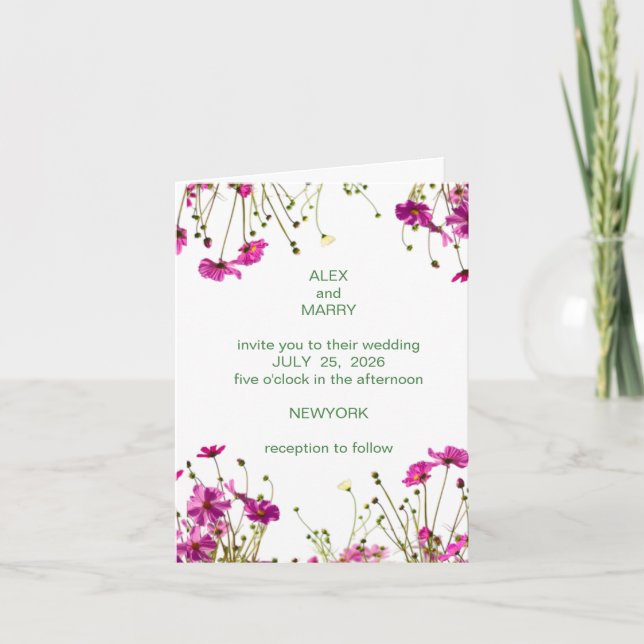 Modern Wildflower Garden  Wedding Invitation  Inbjudan (Framsida)