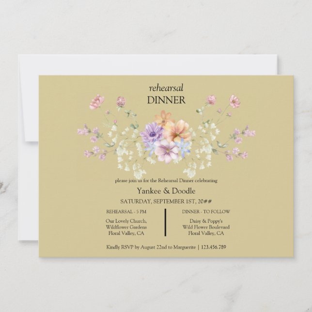 Modern wildflower spring wedding Dinner Invitation Inbjudningar (Framsida)