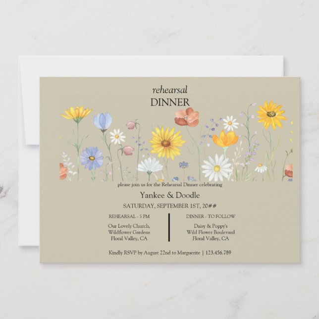 Modern wildflower spring wedding Dinner Invitation Inbjudningar (Framsida)