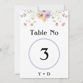 Modern wildflowers spring wedding Table Number Inbjudningar