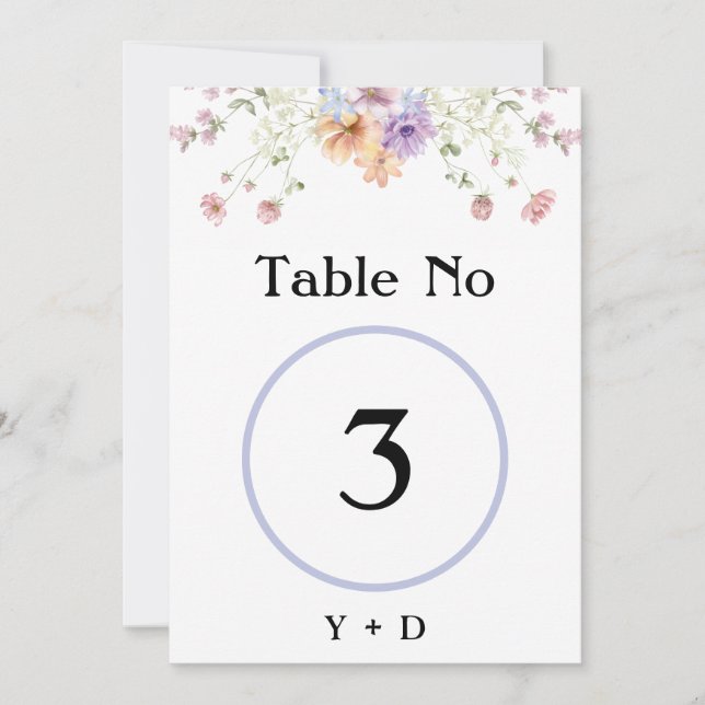Modern wildflowers spring wedding Table Number  Inbjudningar (Framsida)