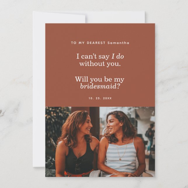 Modern Will You Be My Bridesmaid Photo Card (Framsida)