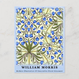Modern William Morris Blue Blommigt Löv Vykort