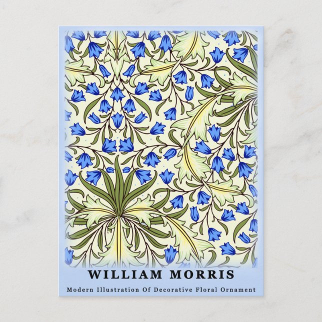 Modern William Morris Blue Blommigt Löv Vykort (Framsida)