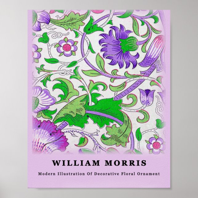 Modern William Morris lila gröna blomblad Poster (Framsidan)
