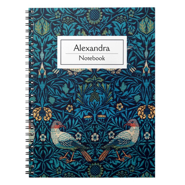 Modern William Morris Monogram Birds Anteckningsbok (Framsidan)