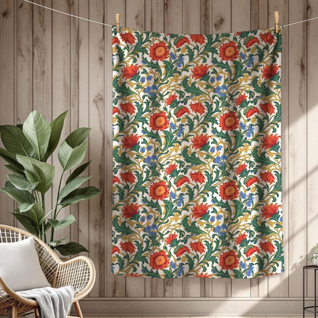 Modern William Morris Stil Rik Botanical Motifs Fleecefilt (Modern William Morris Style Rich Botanical Motifs Fleece Blanket)