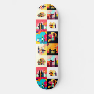 Modern Wine Set Silhouette Collage – Bold Colorful Mini Skateboard Bräda 18,5 Cm