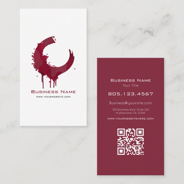 Modern Wine Swirl Anpassningsbar QR-kod Visitkort (Fram/baksida)