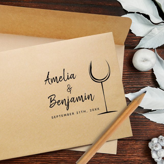 Modern Wineglas Typografi Par Namn Bröllop Stämpel (Skapare uppladdad)