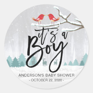 Modern Winter Baby Shower / Det är en Boy Snö Scen Runt Klistermärke