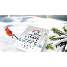 Modern Winter Baby Shower Snö Scene Bird Reindeer Inbjudningar