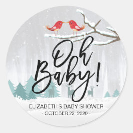 Modern Winter Baby Shower Snö Scene Bird Reindeer Runt Klistermärke