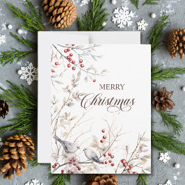 Modern Winter Berries Birds jul Anteckningskort