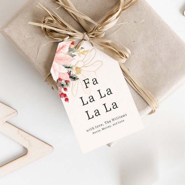 Modern Winter Blommigt Fa La La La La Familj Presentetikett (Skapare uppladdad)