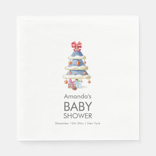 Modern Winter Bow Christmas Tree Baby Shower  Pappersservett (Framsidan)