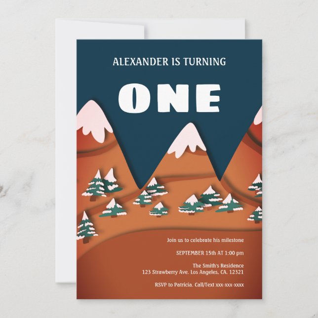 Modern Winter Boy First Birthday Inbjudningar (Framsida)