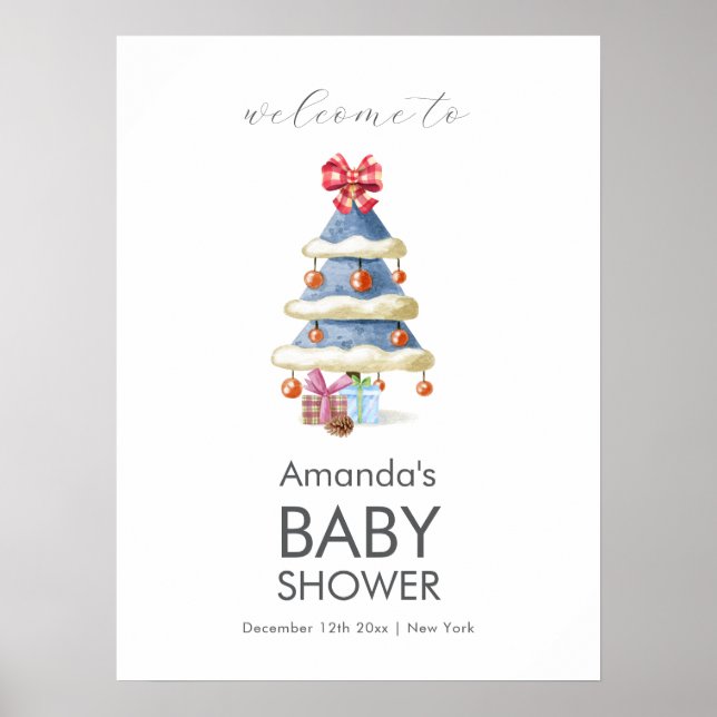 Modern Winter Christmas Tree Baby Shower Welcome Poster (Framsidan)