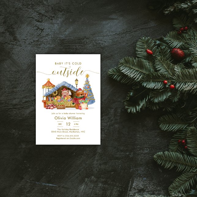 Modern Winter Farmer Market Teddy Bear Baby Shower Inbjudningar (Modern Winter Farmer Market Teddy Bear Baby Shower Invitation)