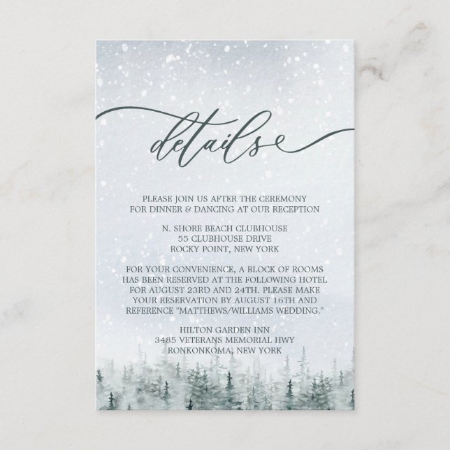 Modern Winter Forest Wedding Elegance Tilläggskort (Framsida)