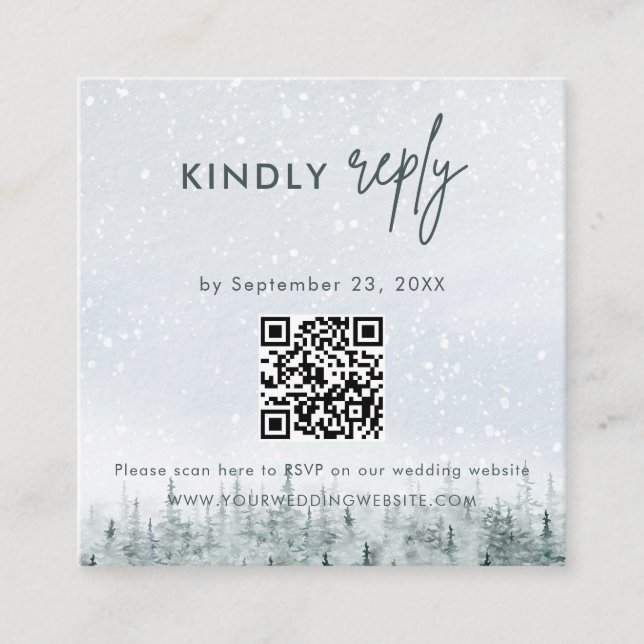 Modern Winter Forest Wedding RSVP Card Tilläggskort (Framsida)