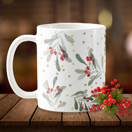 Modern Winter Helgdag Botanicals Guld Dots Kaffemugg