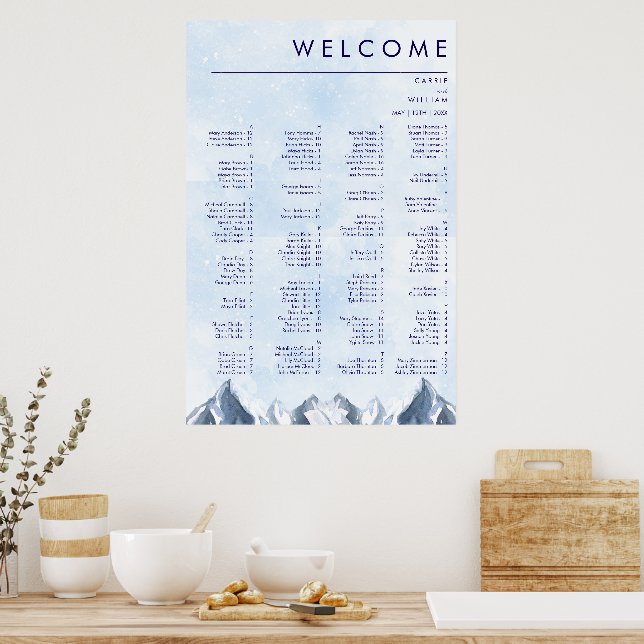 Modern Winter Mountain Pattern Wedding Poster (Kök)