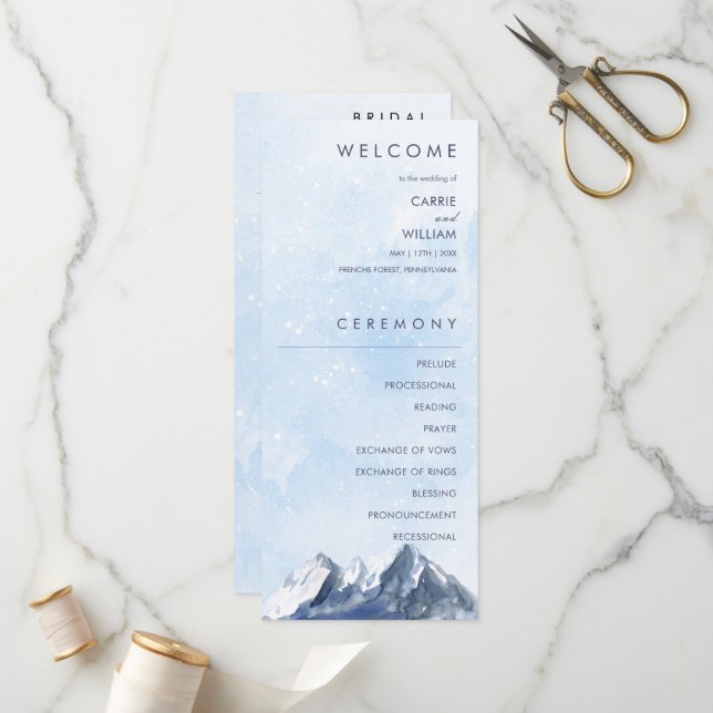Modern Winter Mountain Pattern Wedding Program (Fram/Back In Situ)