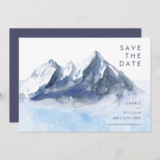 Modern Winter Mountain Pattern Wedding Spara Datumet (Fram/baksida)